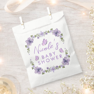 Sacolinha Borboletas Roxas Aquarela Pêssego