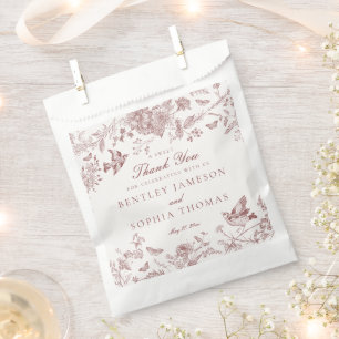 Sacolinha Bordô Toile Floral Vintage Sobremesa de Casamento