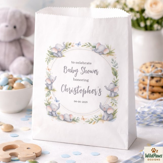 Sacolinha Boy’s Elephant Watercolor Baby Shower –Blue Safari (Boy’s Elephant Watercolor Baby Shower –Blue Safari Favor Bag
)