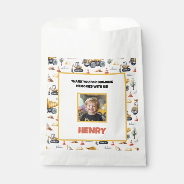 Sacolinha Boys Construction Party Obrigado Foto e Nome (Frente)