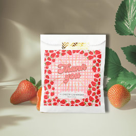 Sacolinha Branca de PInk Obrigado Festa de Morango Vermelho 