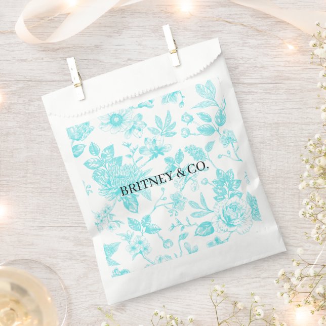 Sacolinha Bride & Co. Teal Floral Toile Personalizado (Cortado)