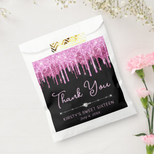 Sacolinha Brilho Quente Rosa Derramando em Preto Aniversário