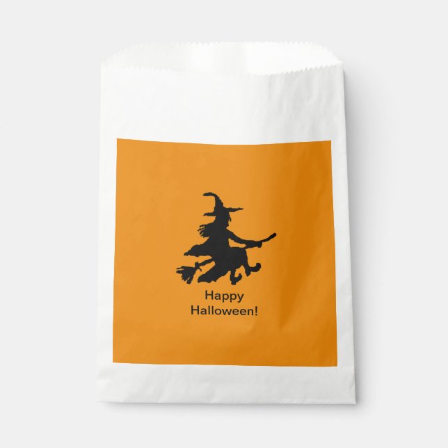 Sacolinha Bruxa Voadora - Laranja - Feliz Halloween - Saco d (Frente)