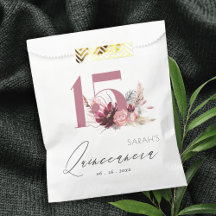 Burgundy Blush Floral Pampas Grass Quinceanera