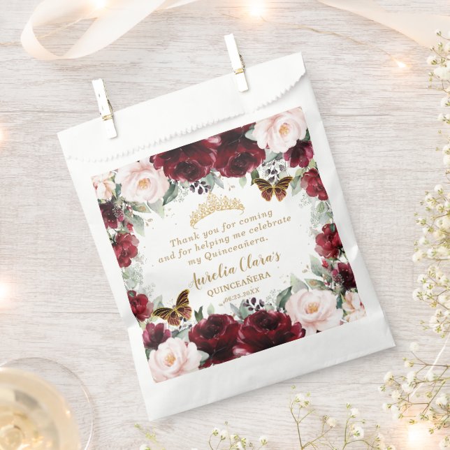 Sacolinha Burgundy Blush Floral Quinceanera Sweet 16  (Cortado)