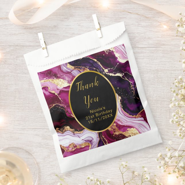 Sacolinha Burgundy Red and Gold Marble Agate Birthday Party (Cortado)