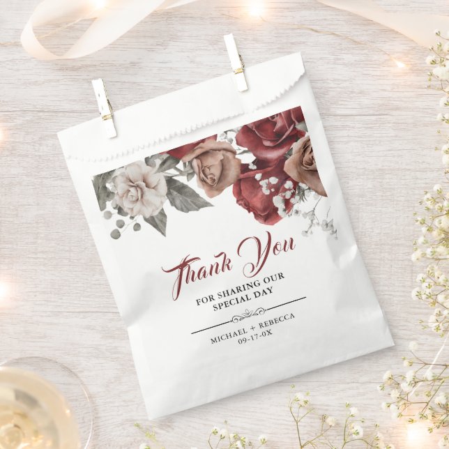 Sacolinha Burgundy Red Roses Floral Wedding (Cortado)