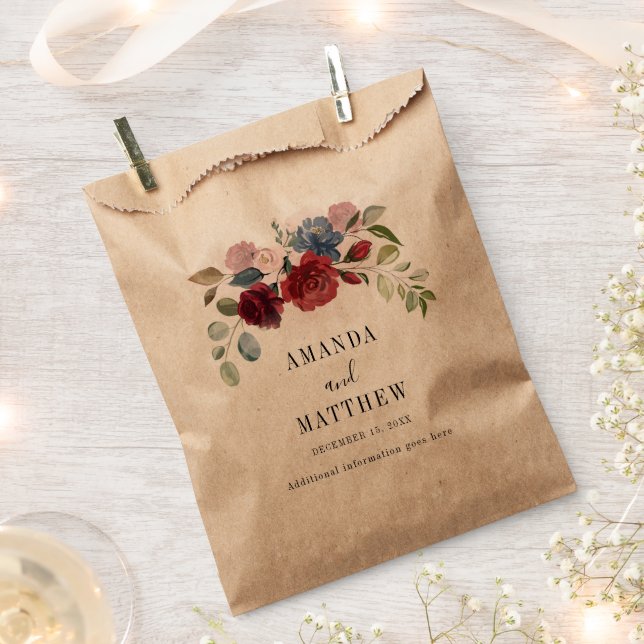 Sacolinha Burgundy Rustic Floral Custom Weding Favor Bag (Cortado)