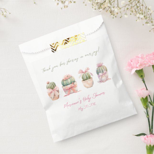 Sacolinha Cactus Pink Ribbon Baby Girl Chá Obrigado (Selado)