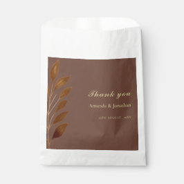 Sacolinha Café Castanho e Dourado Casamento Folha