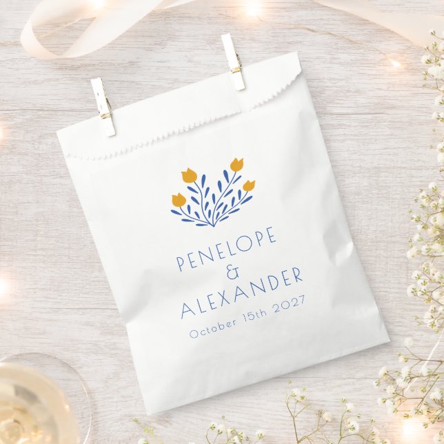 Sacolinha Calêndula Azul Folclórico Floral Casamento Persona (Cortado)