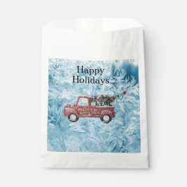 Sacolinha caminhão de colheita vermelho sobre fundo azul com