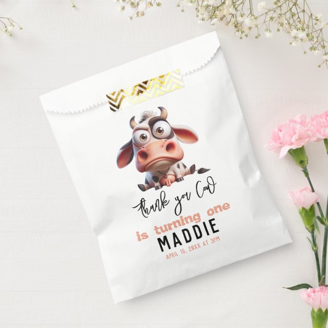 Sacolinha Caricaturas da vaca, sou um primeiro aniversario d (Selado)