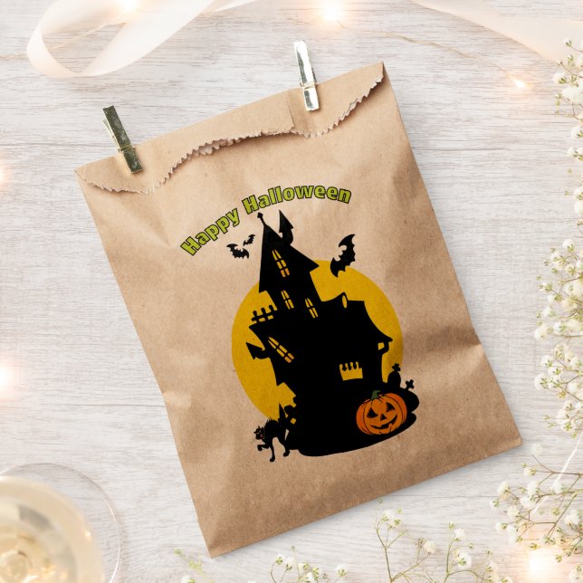 Sacolinha Casa assombrada com Bats Happy Halloween Favor Bag (Cortado)