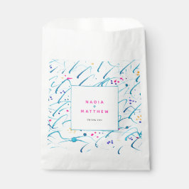 Sacolinha casamento aqua rosa com ondas rasas abstrato tropi