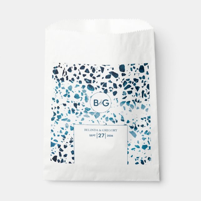 Sacolinha Casamento Azul Mosaico Moderno Abstrato Terrazzo (Frente)