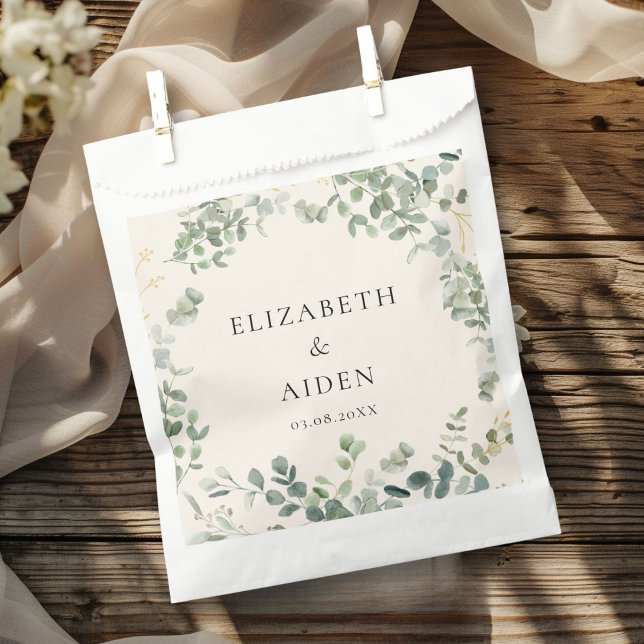Sacolinha Casamento Botânico Eucalyptus Greenery (Eucalyptus Wedding Favor Bag with your name and date.)