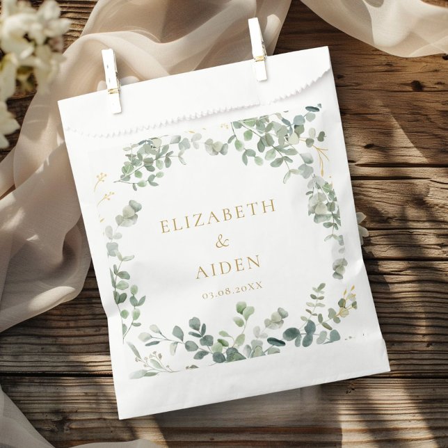 Sacolinha Casamento Botânico Eucalyptus Greenery (Eucalyptus Wedding Favor Bag with your name and date.)
