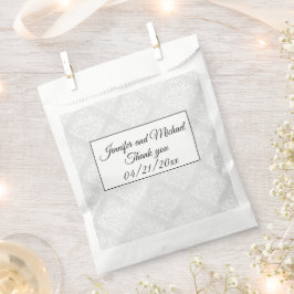 Sacolinha Casamento Branco Elegante Damask Obrigado