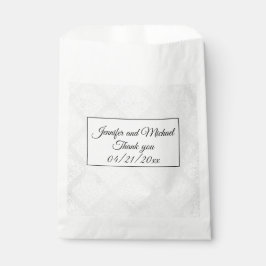 Sacolinha Casamento Branco Elegante Damask Obrigado