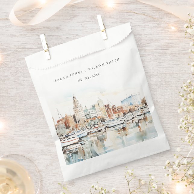 Sacolinha Casamento Chic Tampa Florida Skyline Watercolor (Cortado)