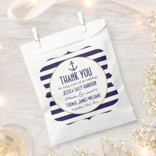 Sacolinha Casamento com Âncora Marinho e Stripe Branca