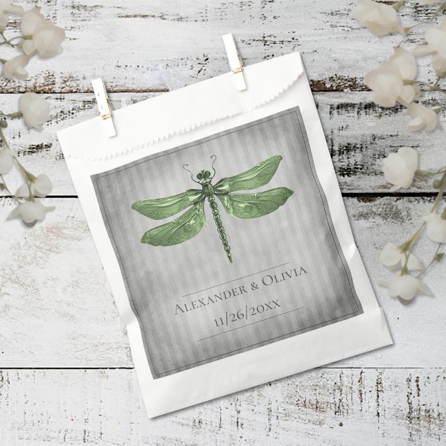 Sacolinha Casamento com Dragonfly Verde (Green Jeweled Dragonfly Wedding Favor Bags)