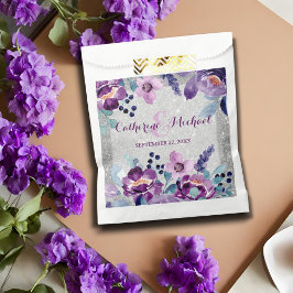 Sacolinha Casamento com Floral em Aquarela Roxo e Brilho Pra