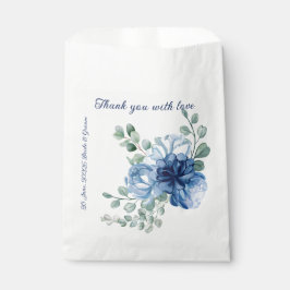 Sacolinha Casamento com Floral em Azul Desbotado em Aquarela