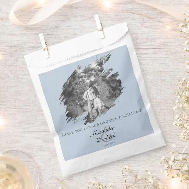 Sacolinha Casamento com Foto de Pincelada Moderna Azul (Cortado)