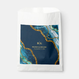 Sacolinha Casamento com Glitter de Geodo Agato Azul e Dourad