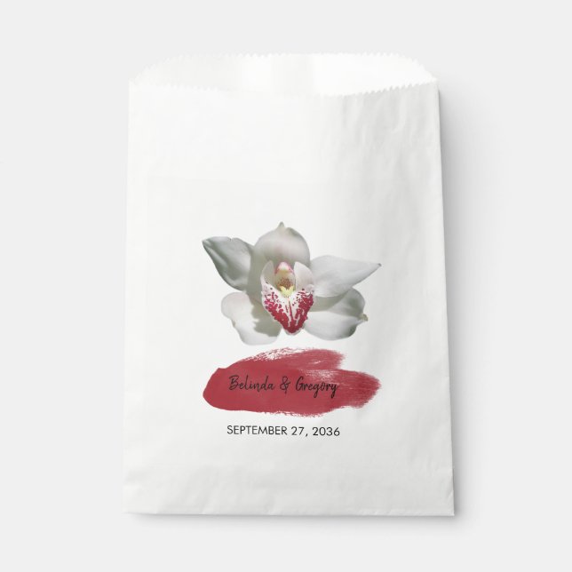 Sacolinha Casamento com Orquídea Branca de Borgonha (Frente)
