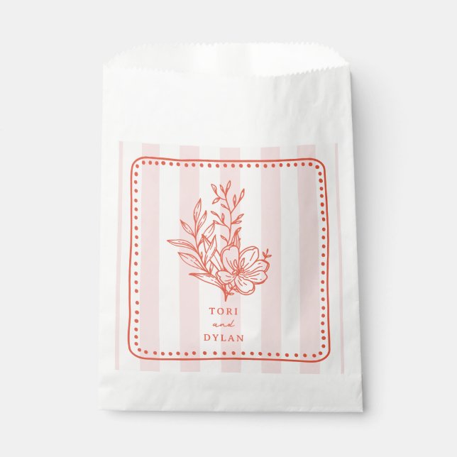 Sacolinha Casamento com Stripe de Buquê Rosa Floral (Frente)