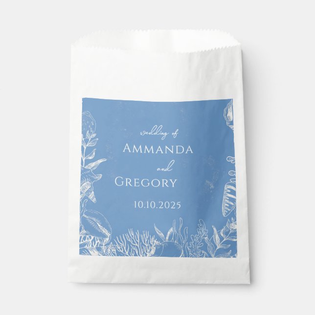 Sacolinha Casamento com temática no Oceano Toile Azul (Frente)