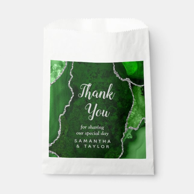 Sacolinha Casamento de Agata Verde e Prata Obrigado (Frente)