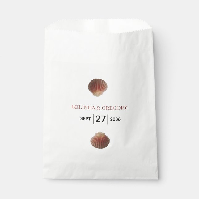 Sacolinha Casamento de Amarros de Seashell de Praia (Frente)