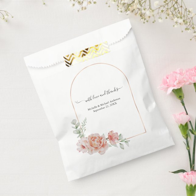 Sacolinha Casamento de Arco Dourado com Rosa de Aquarela Flo (Selado)