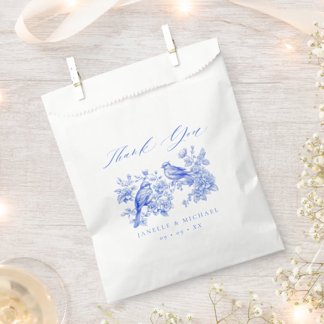 Sacolinha Casamento de Aves de Amor com Chinoiserie Azul (Cortado)