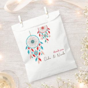 Sacolinha Casamento de Boho Tribal com Dreamcatcher de penas