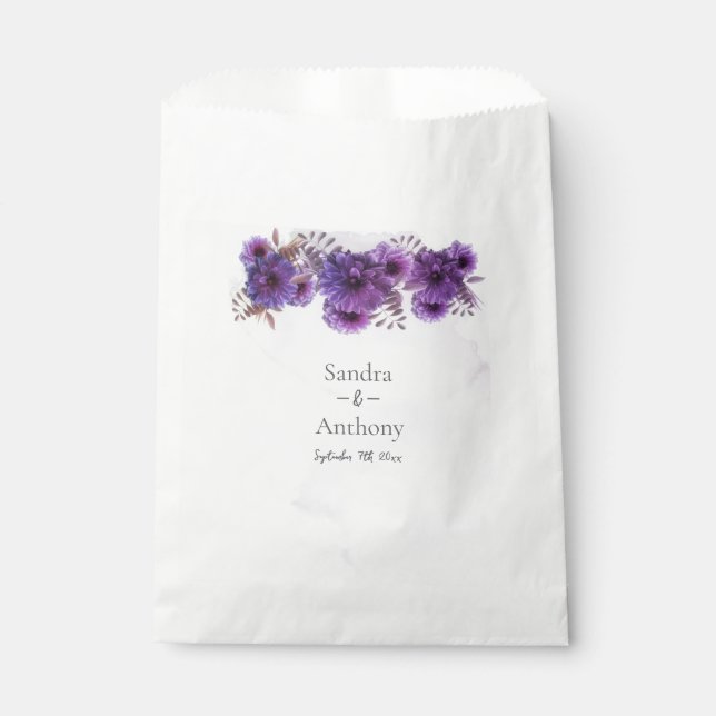 Sacolinha Casamento de Crisântemo com Aquarela Roxa  (Frente)