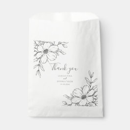 Sacolinha Casamento de Desenho da Linha Floral Branca Elegan