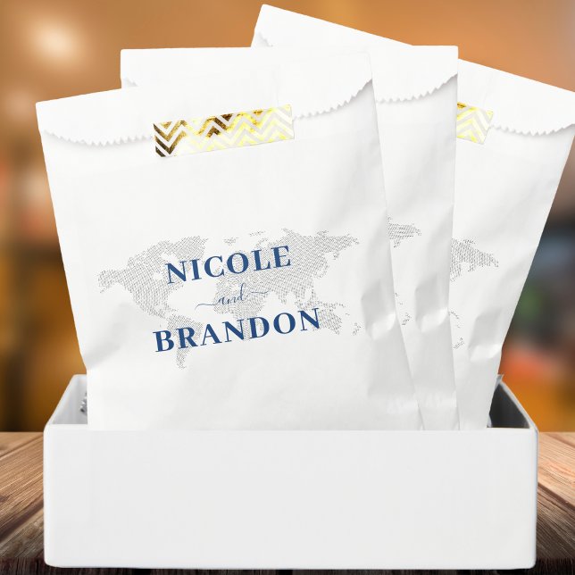 Sacolinha Casamento de Destino do Mapa do Mundo Azul (Blue World Map Destination Wedding Favor Bag)