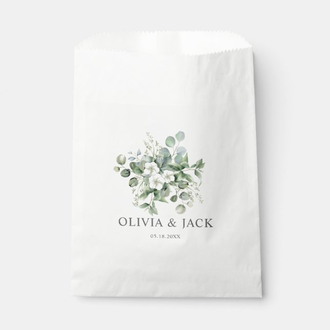 Sacolinha Casamento de Eucalyptus aquarela Rustic Greenery (Frente)