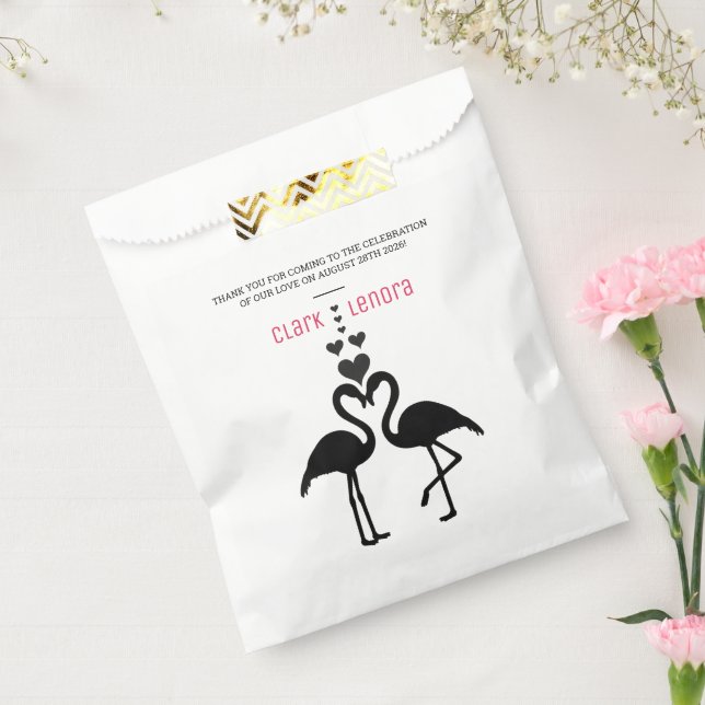 Sacolinha Casamento de Flamingos Brancos e Pretos Simples (Selado)