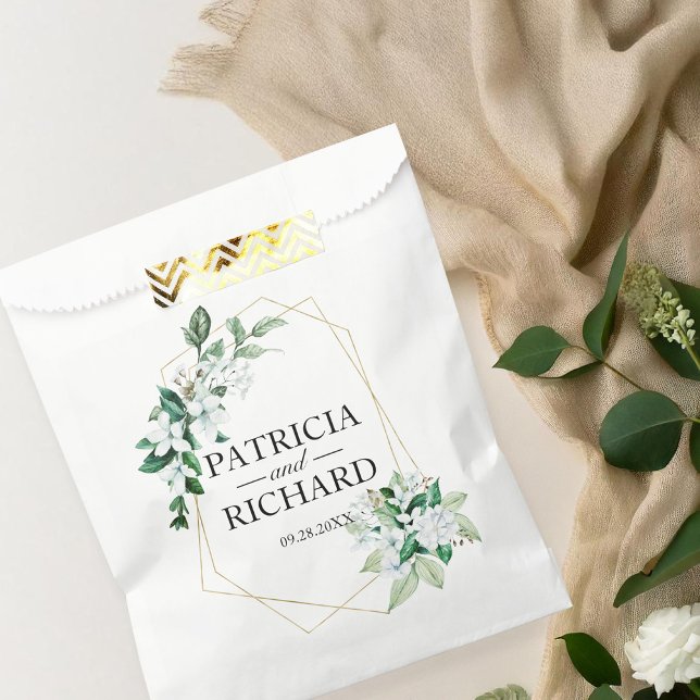 Sacolinha Casamento de Florais Geométricos Elegantes com Fol (Criador carregado)
