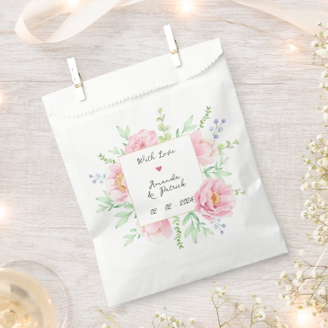 Sacolinha Casamento de Flores de Península de Aquarela Rosa (Cortado)