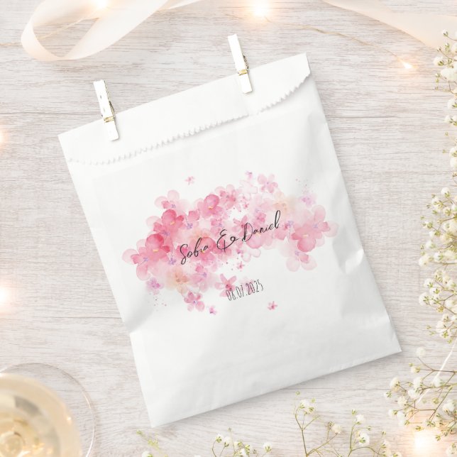 Sacolinha Casamento de flores silvestres cor-de-rosa minimal (Cortado)