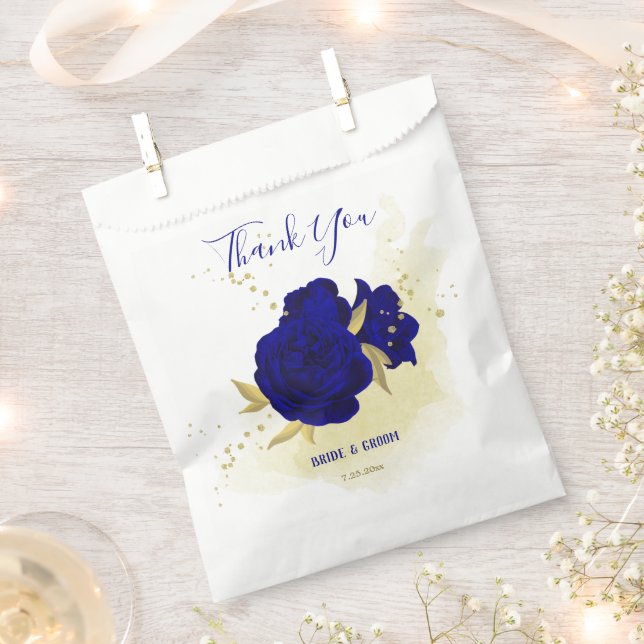 Sacolinha Casamento de folhas de ouro de flores azuis (Cortado)