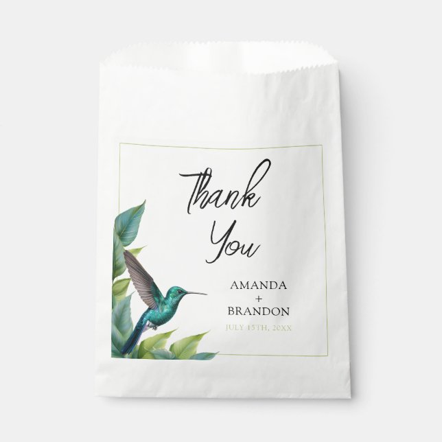 Sacolinha Casamento de Folhas Tropicais Emerald Hummingbird (Frente)